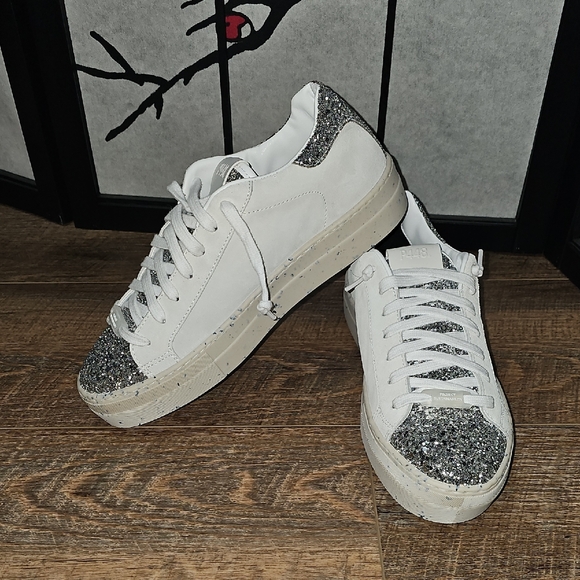 P448 Shoes - P448 White and Glitter Silver Sneakers Size 38 New